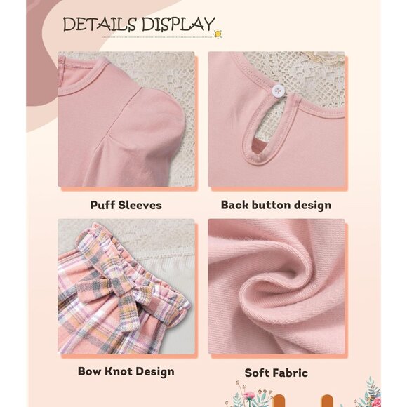 Toddler Girl Clothes,Girls Fashion Clothes Puff Sleeves Shirt Pants Headband 3Pc - Picture 5 of 7